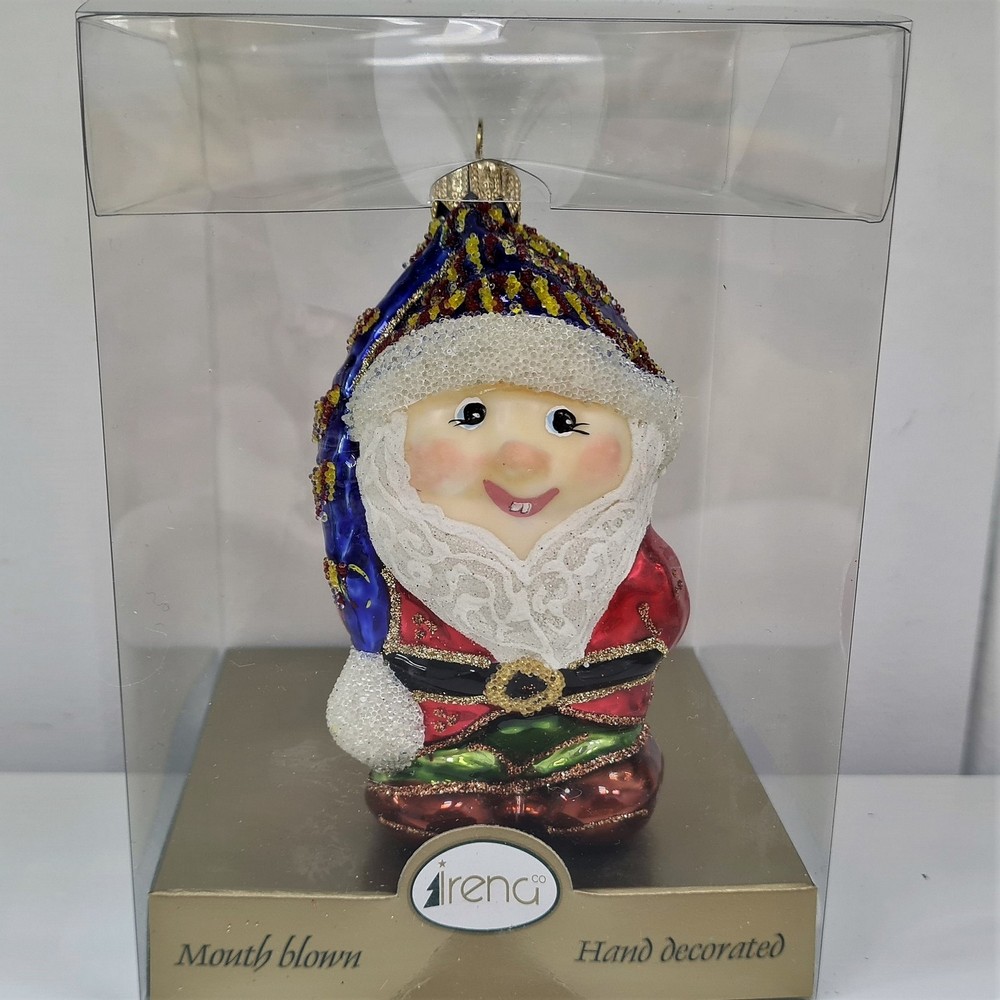 фото Стеклянная елочная игрушка Гном с подарком