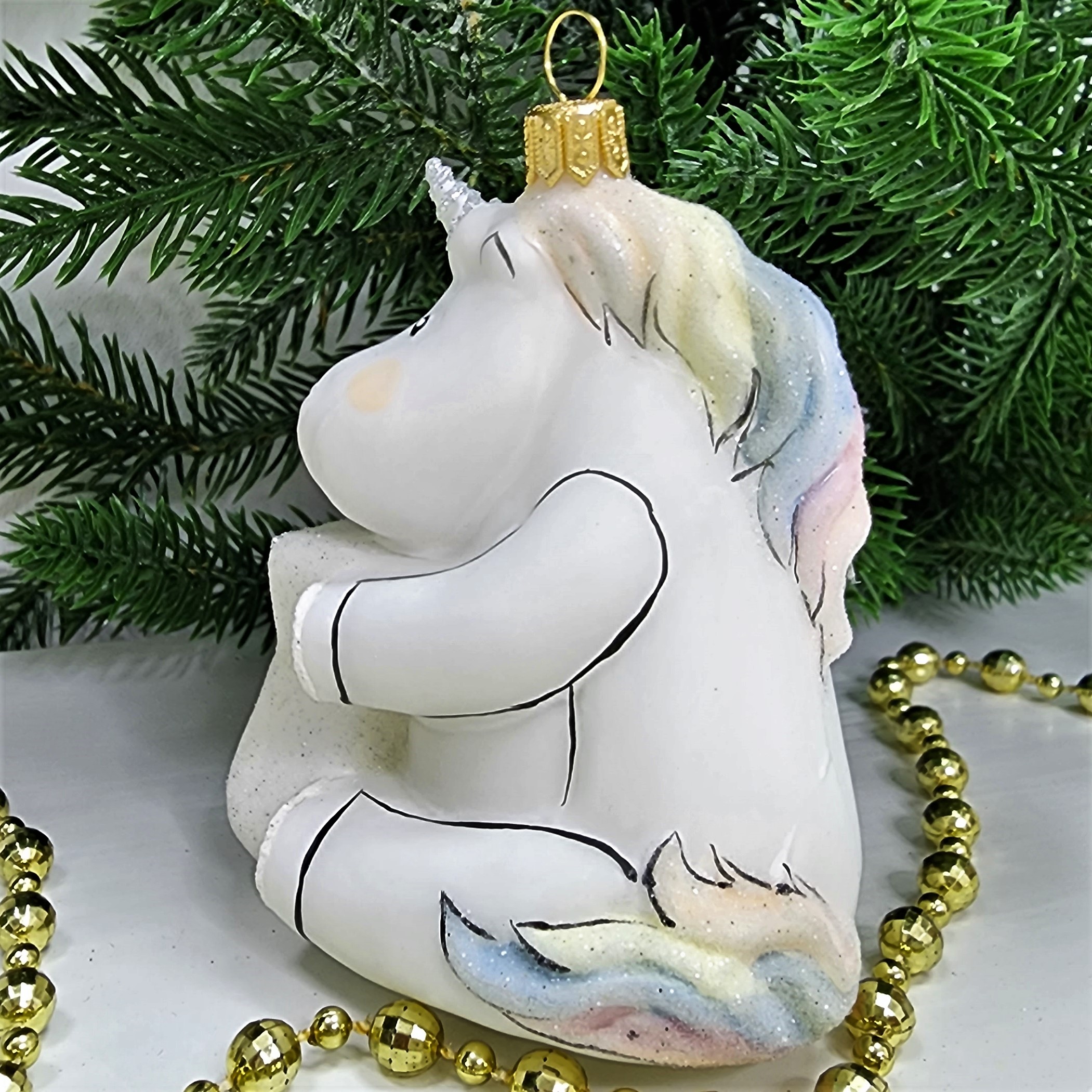 фото Стеклянная елочная игрушка Единорог