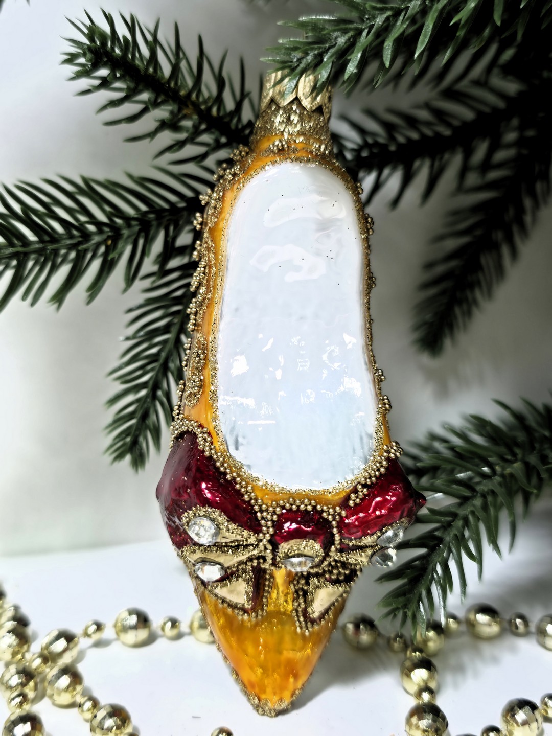 фото Стеклянная елочная игрушка Туфелька красная