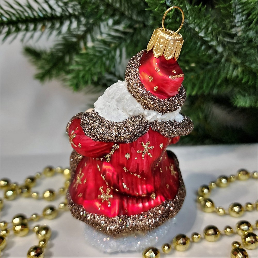 фото Стеклянная елочная игрушка Дед Мороз с фонарем царский