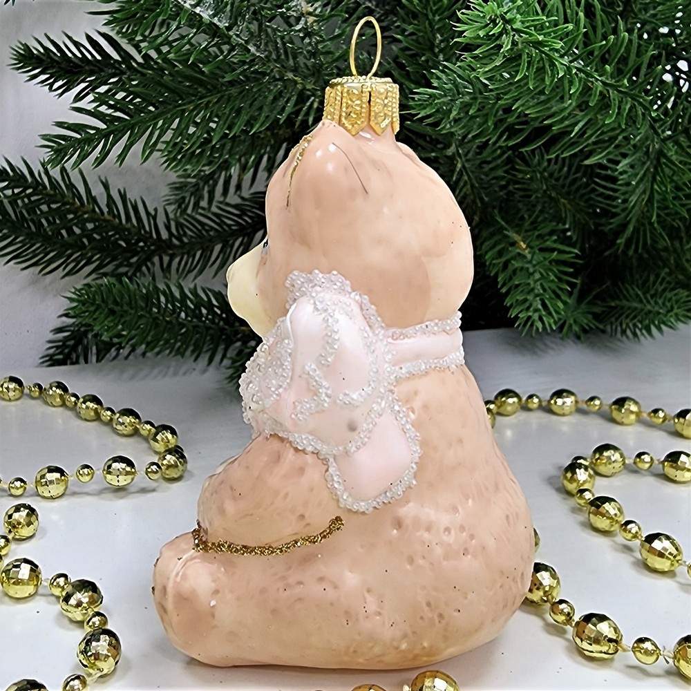 фото Стеклянная елочная игрушка Мишка с подарками детский