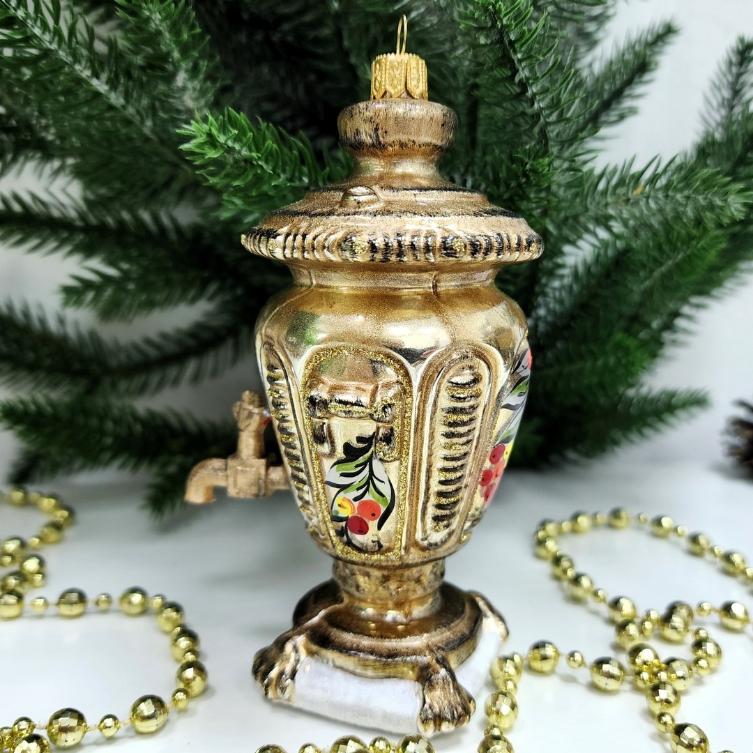 фото Стеклянная елочная игрушка Самовар