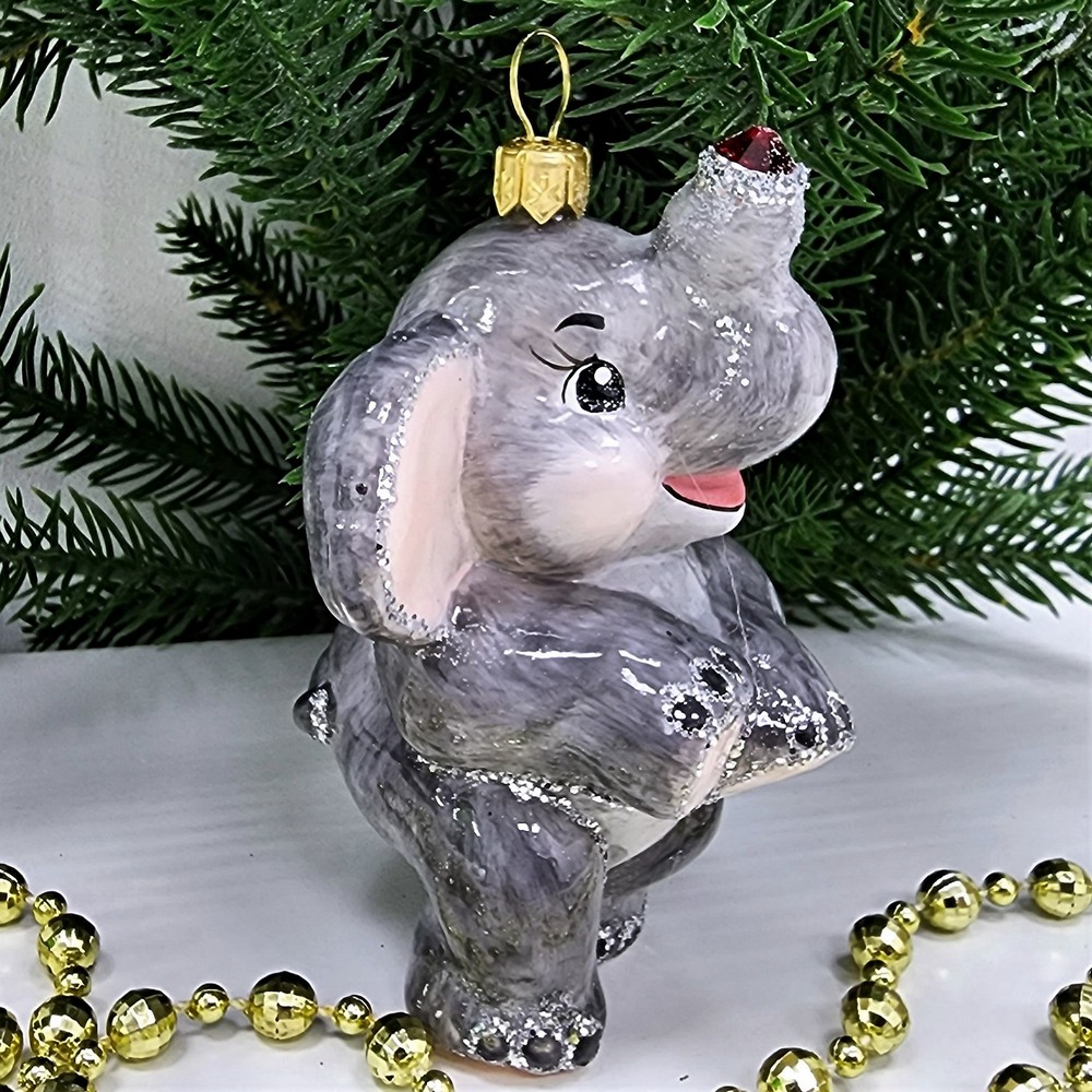 фото Стеклянная елочная игрушка Слоник малый
