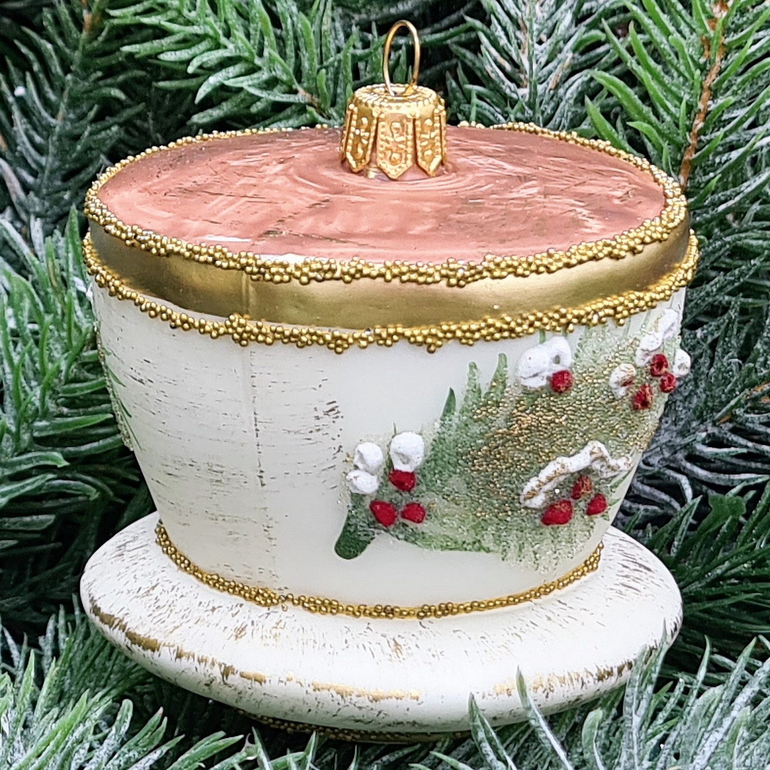 фото Стеклянная елочная игрушка Чашка винтаж