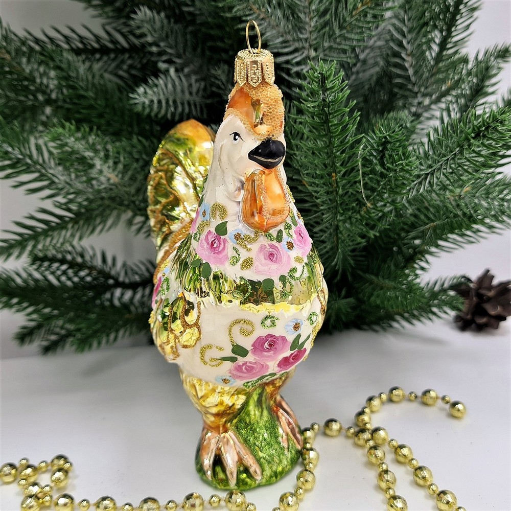 фото Стеклянная елочная игрушка Петух Версаль