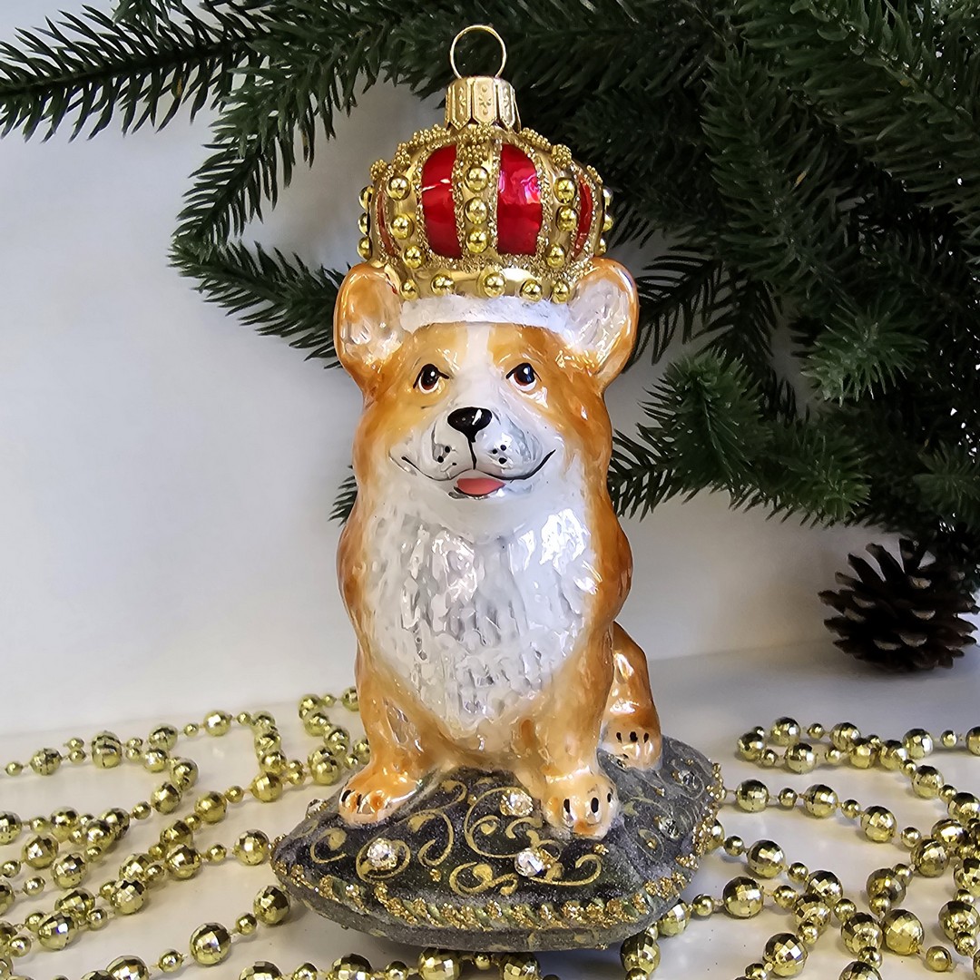 фото Стеклянная елочная игрушка Корги