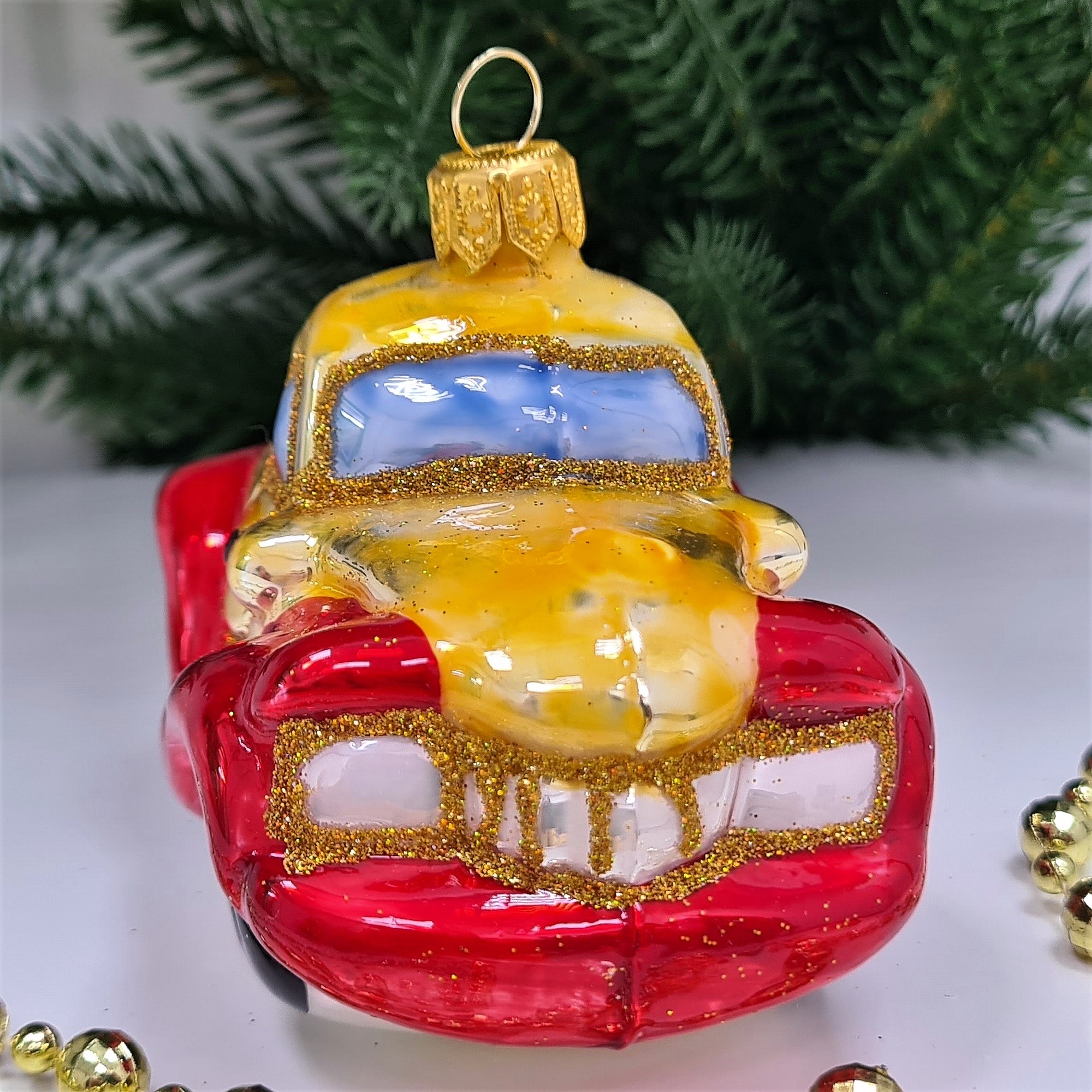 фото Стеклянная елочная игрушка Машинка