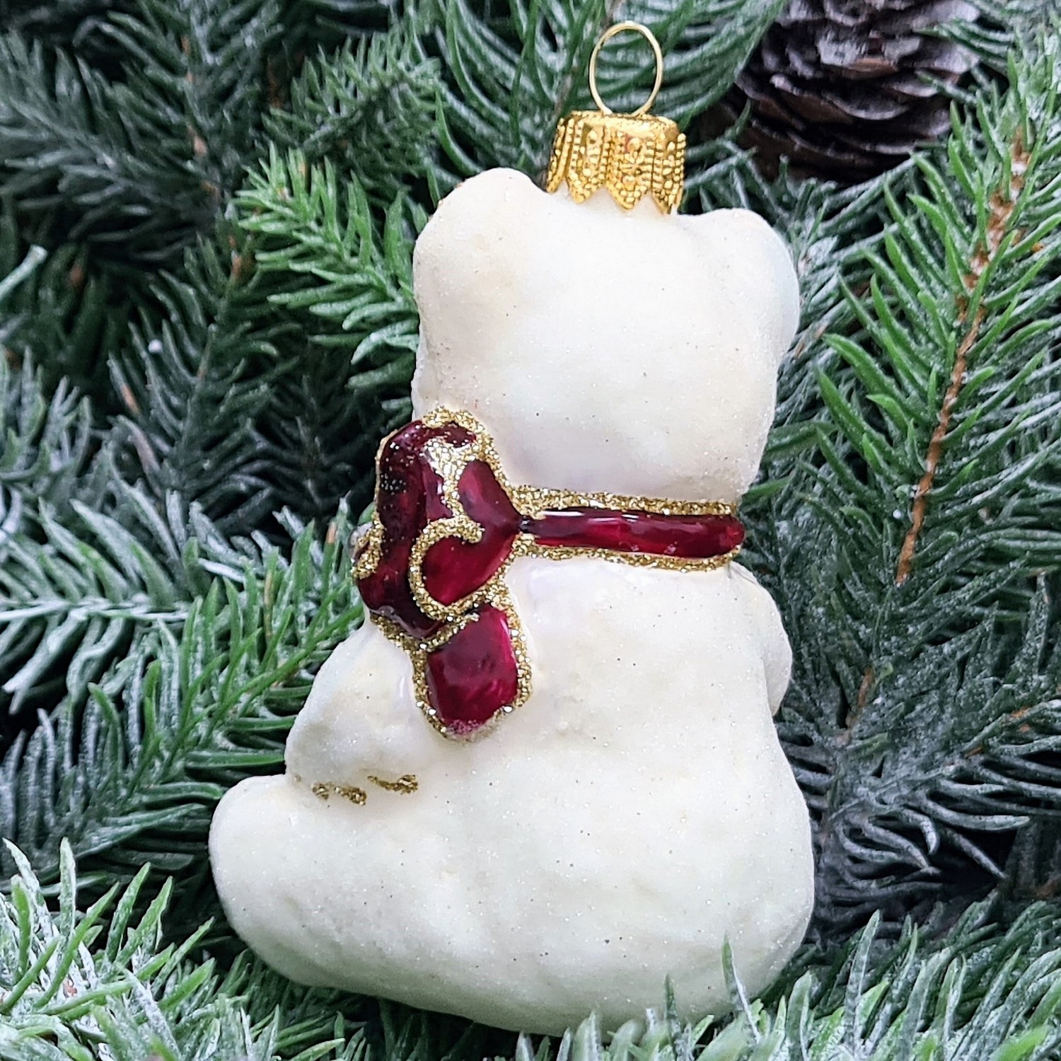 фото Стеклянная елочная игрушка Мишка с подарками