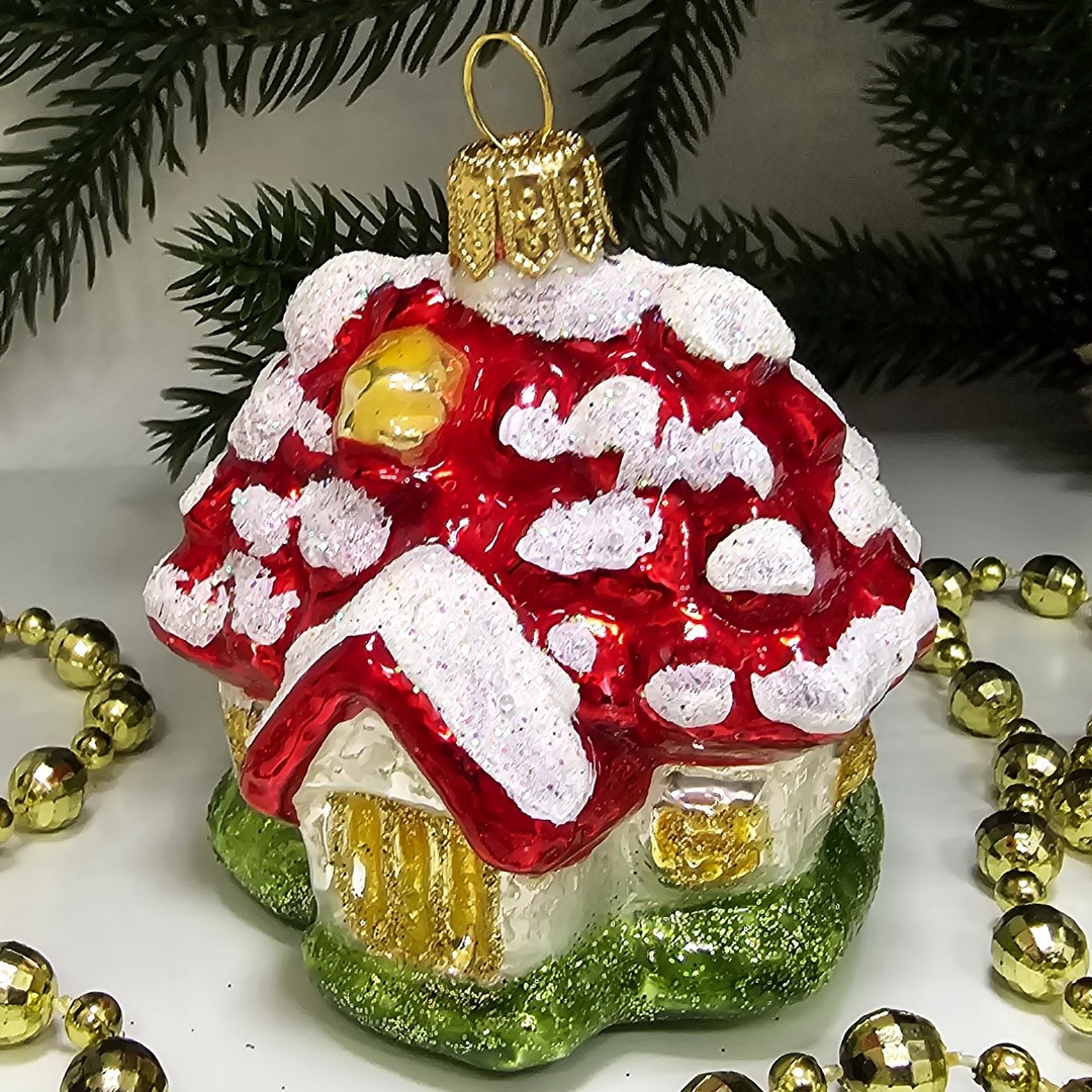 фото Стеклянная елочная игрушка Домик викторианский