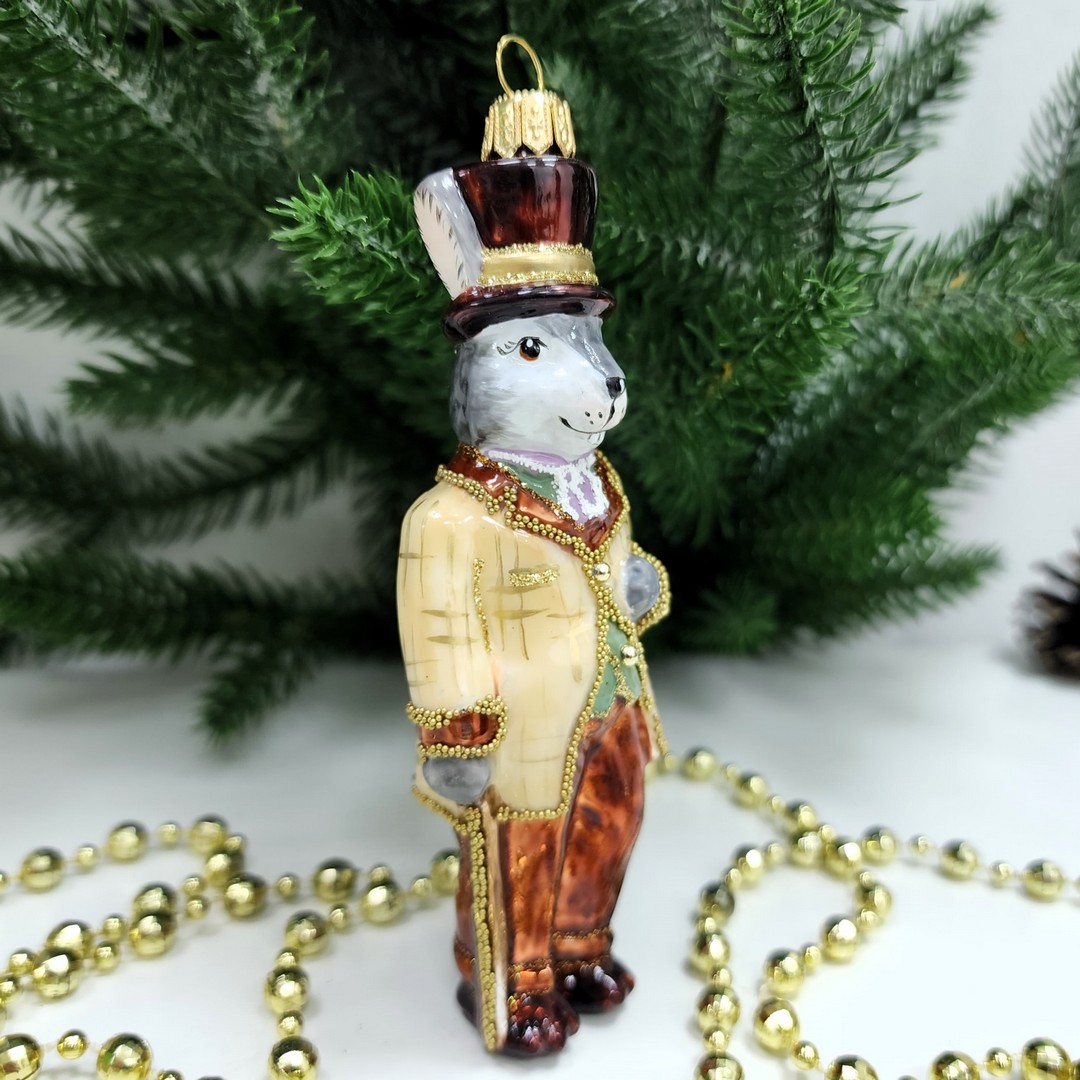 фото Стеклянная елочная игрушка Заяц джентельмен