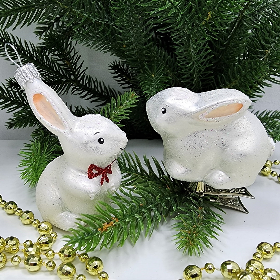 фото Набор ёлочных игрушек Зайчик с бантом и зайчик на прищепке