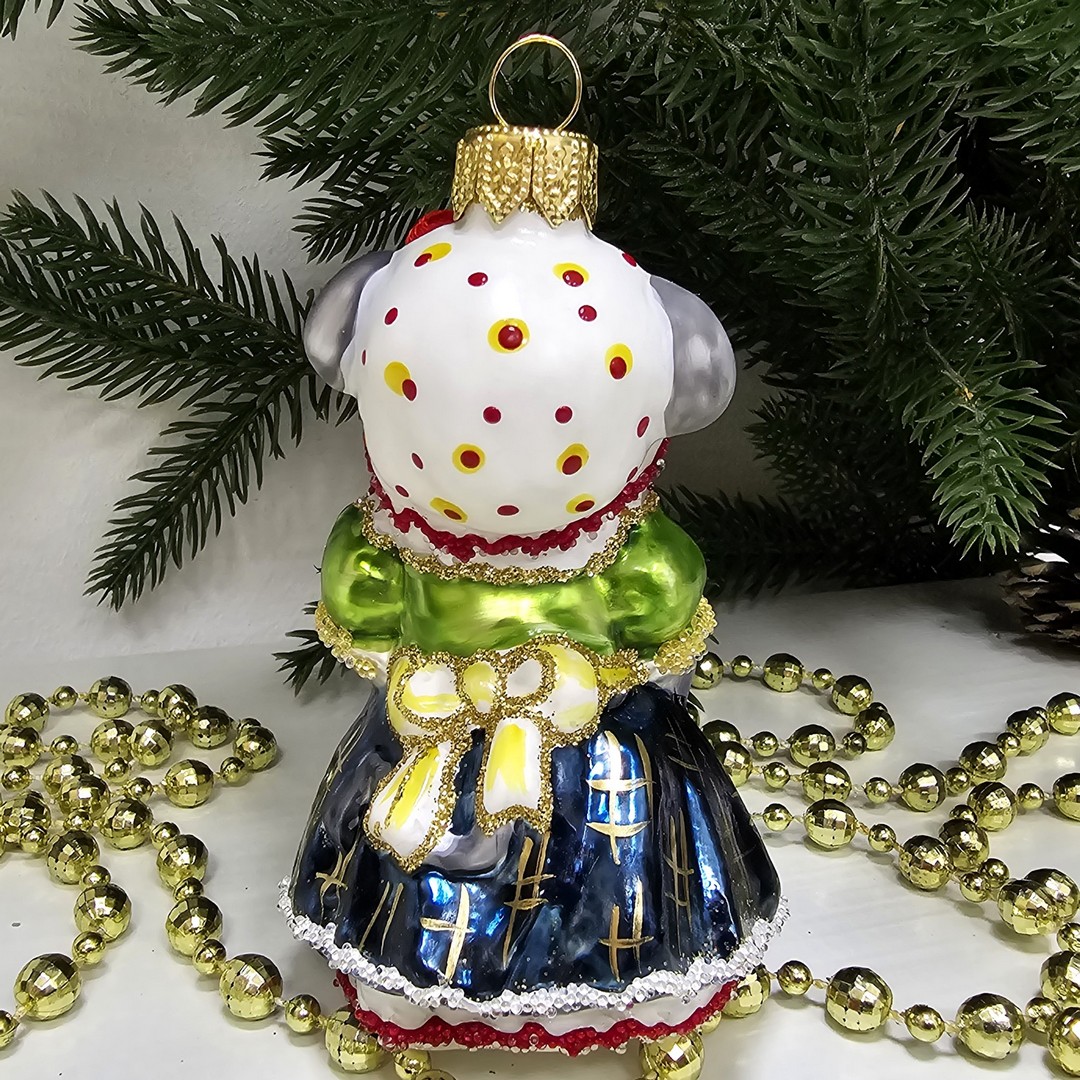 фото Стеклянная елочная игрушка Мышка хозяйка