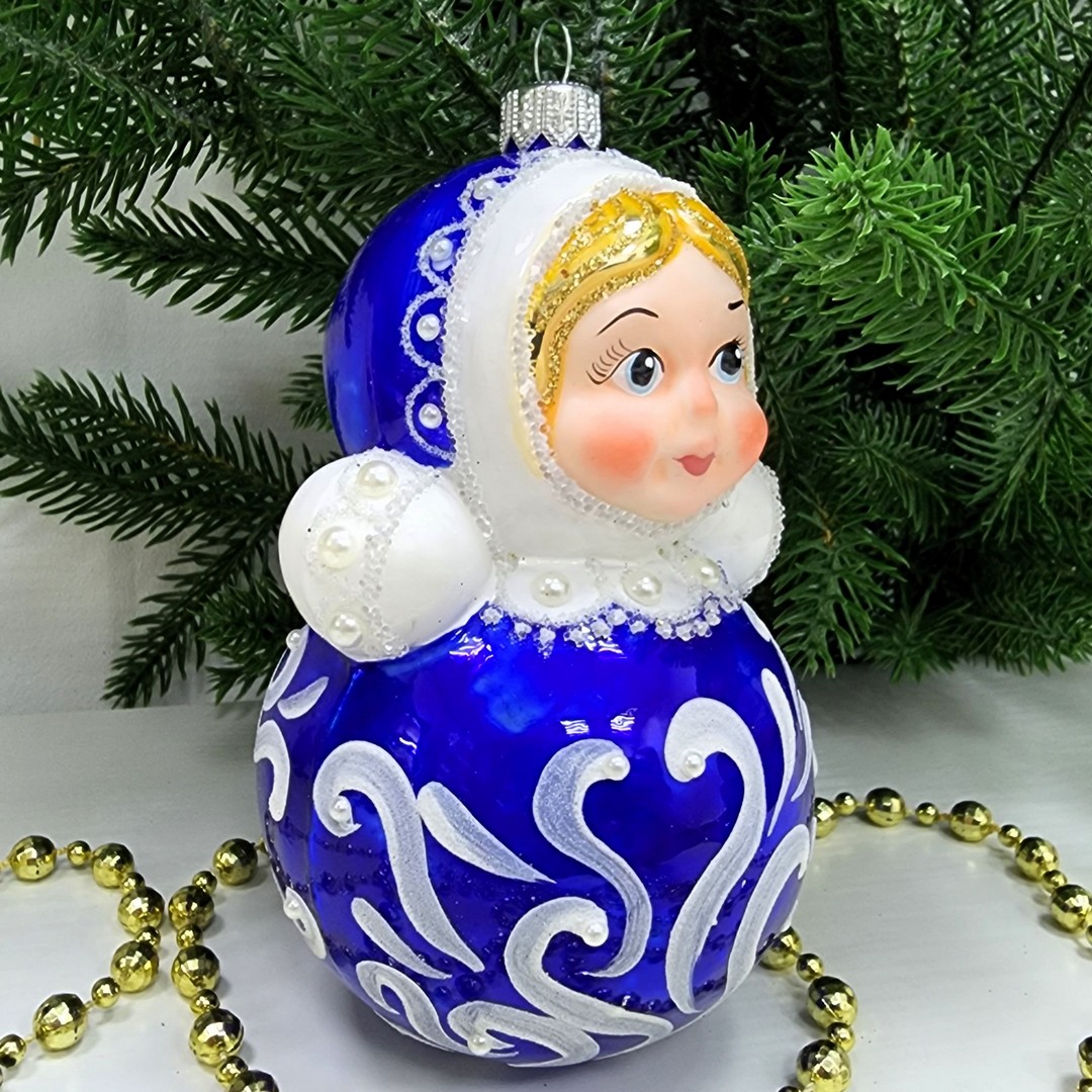 фото Стеклянная елочная игрушка Матрешка неваляшка