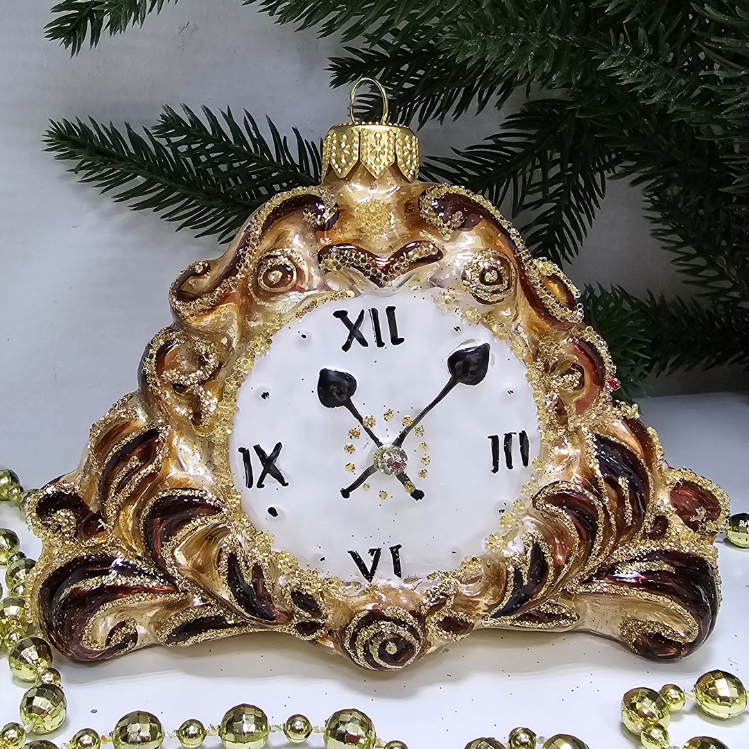 фото Стеклянная елочная игрушка Часы каминные