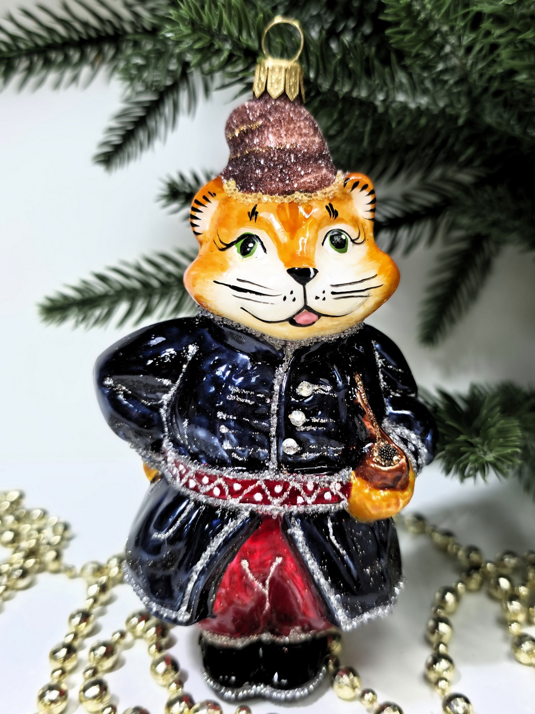 фото Стеклянная елочная игрушка Котофей