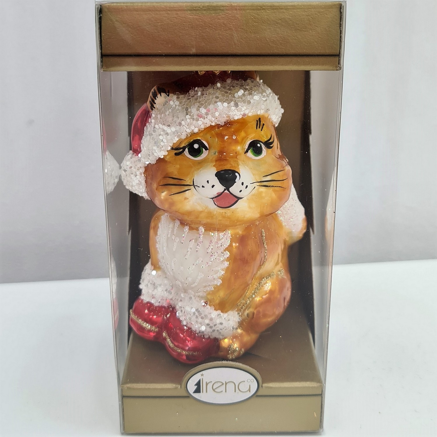 фото Стеклянная елочная игрушка Котенок Санта