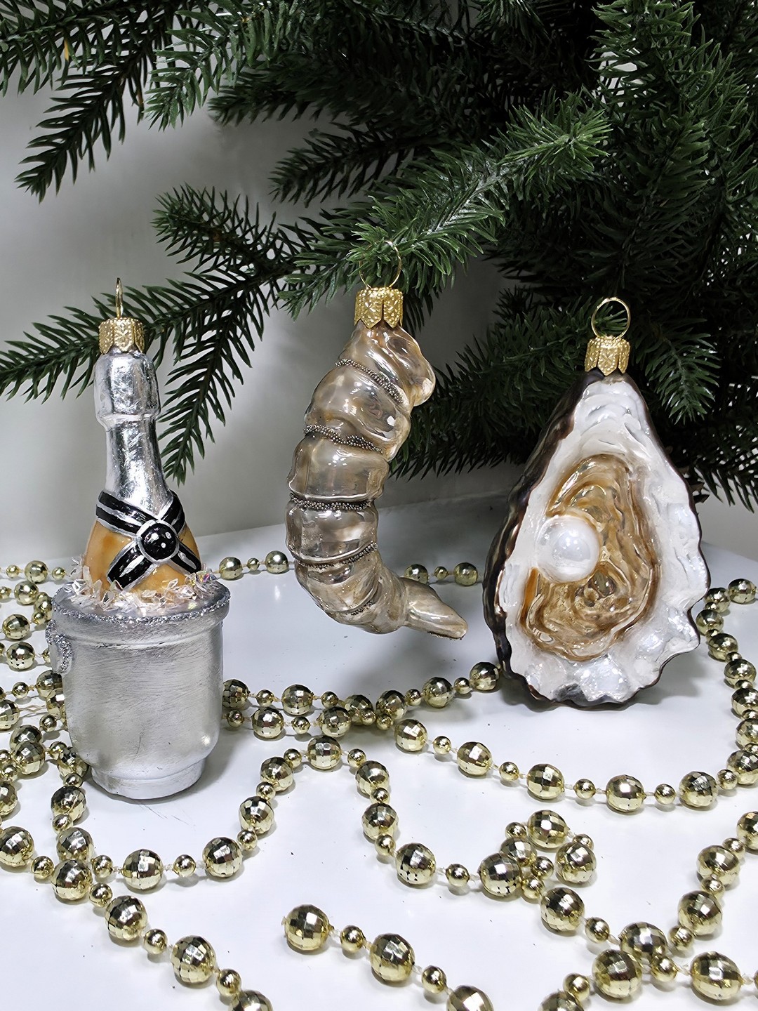 фото Набор ёлочных игрушек Креветка, устрица и шампанское