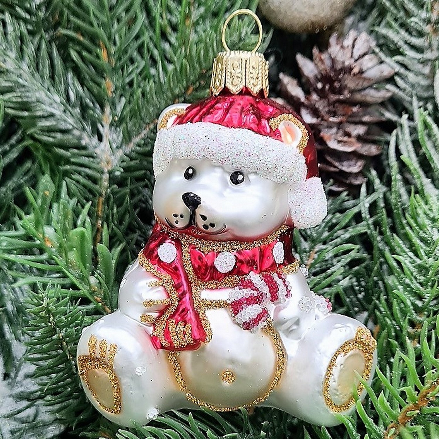 фото Стеклянная елочная игрушка Мишка Бэби