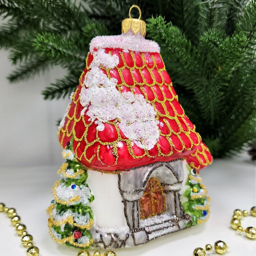 фото Стеклянная елочная игрушка Домик Мельница