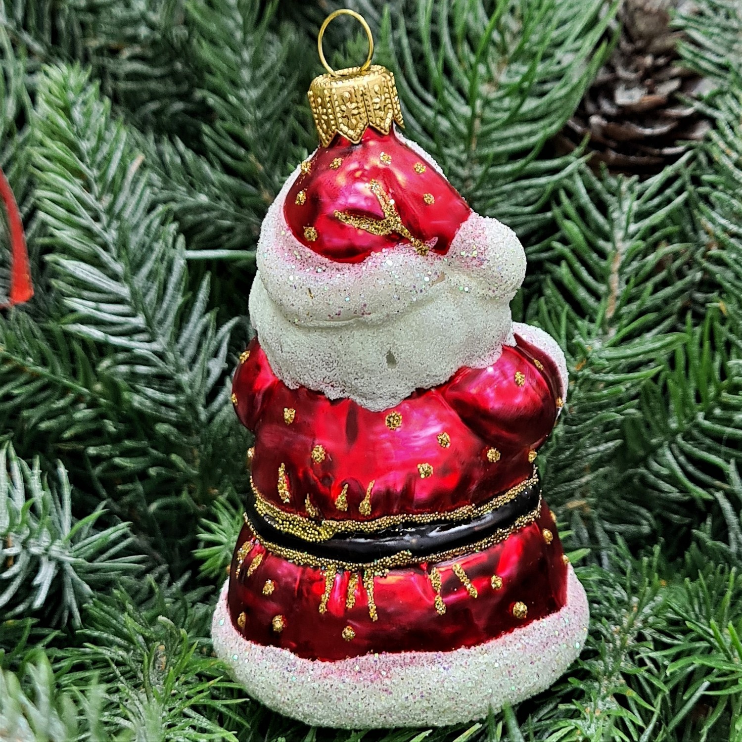 фото Стеклянная елочная игрушка Дед Мороз со звездой