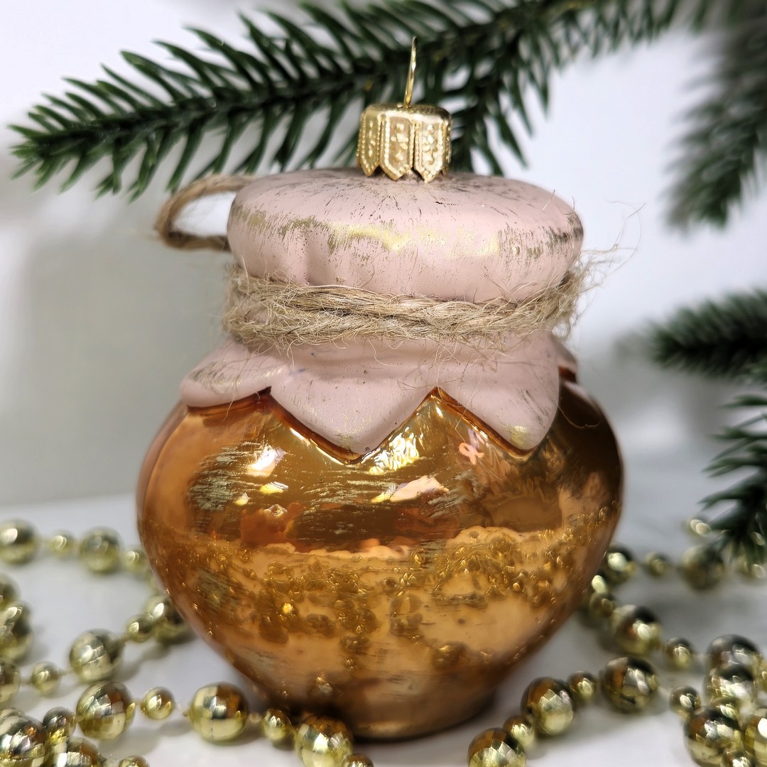 фото Стеклянная елочная игрушка Баночка грибочков