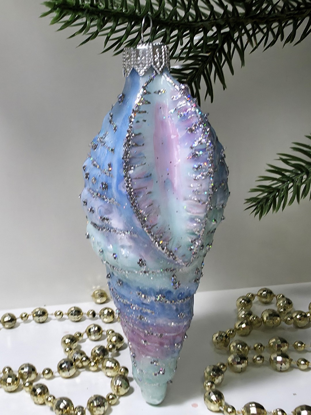 фото Стеклянная елочная игрушка Ракушка