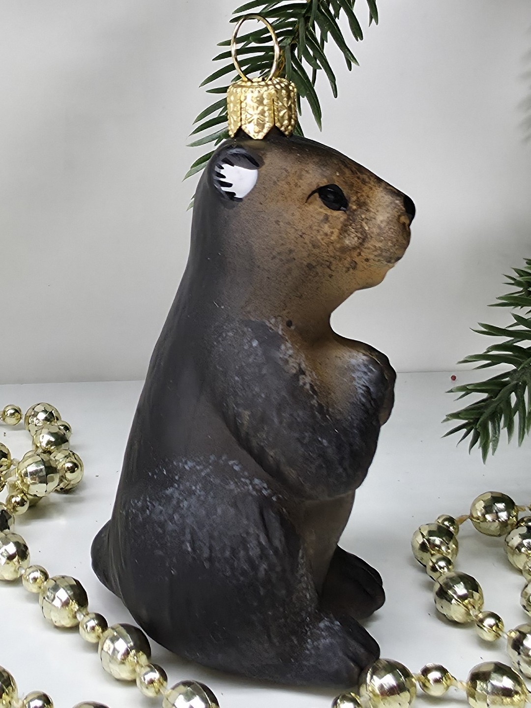 фото Стеклянная елочная игрушка Бобр