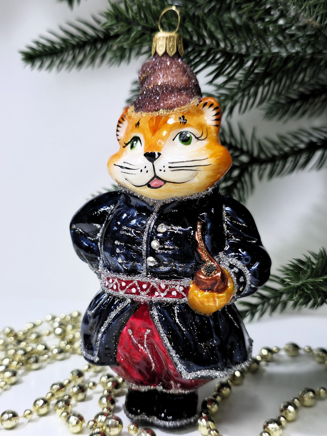фото Стеклянная елочная игрушка Котофей