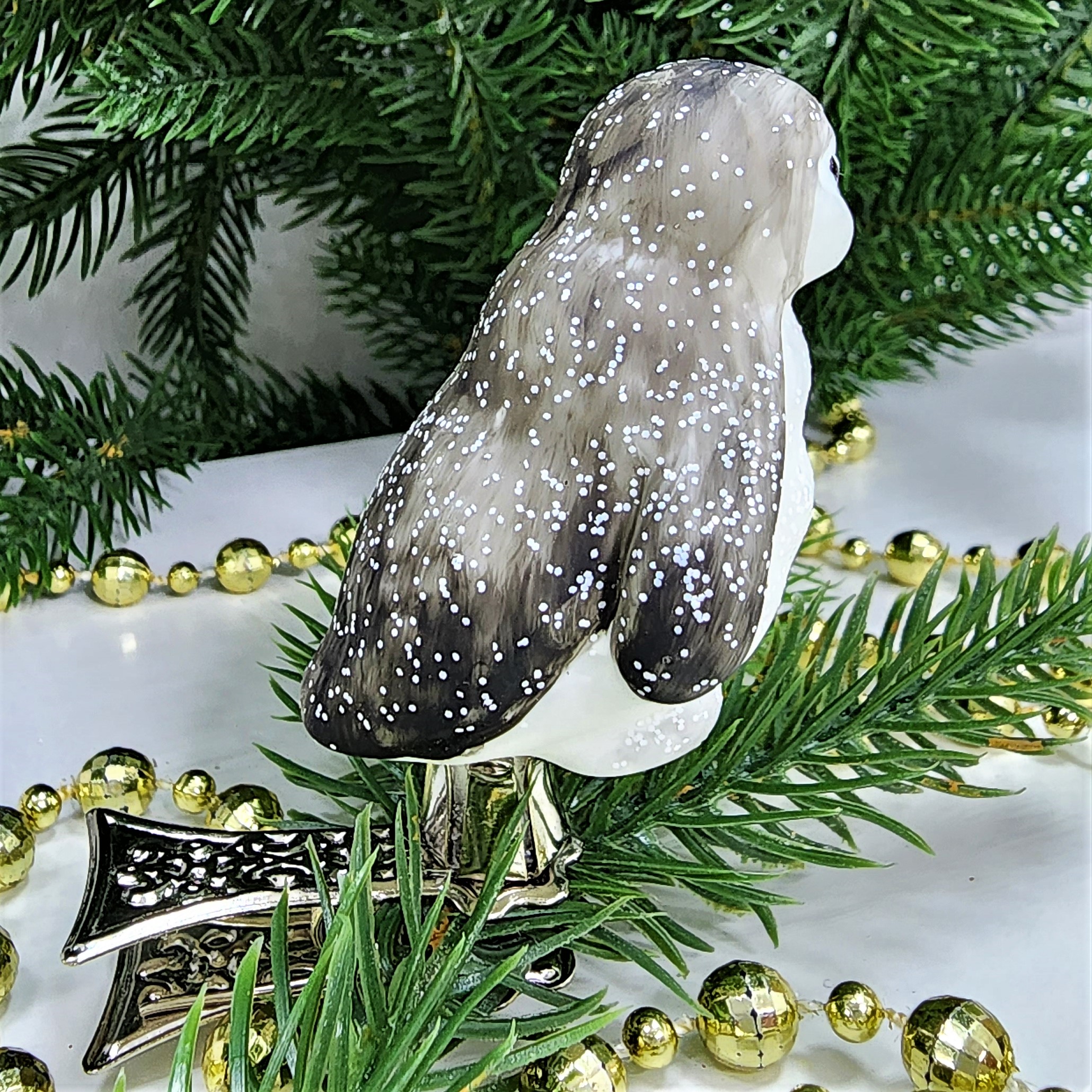 фото Стеклянная елочная игрушка Пингвин на прищепке