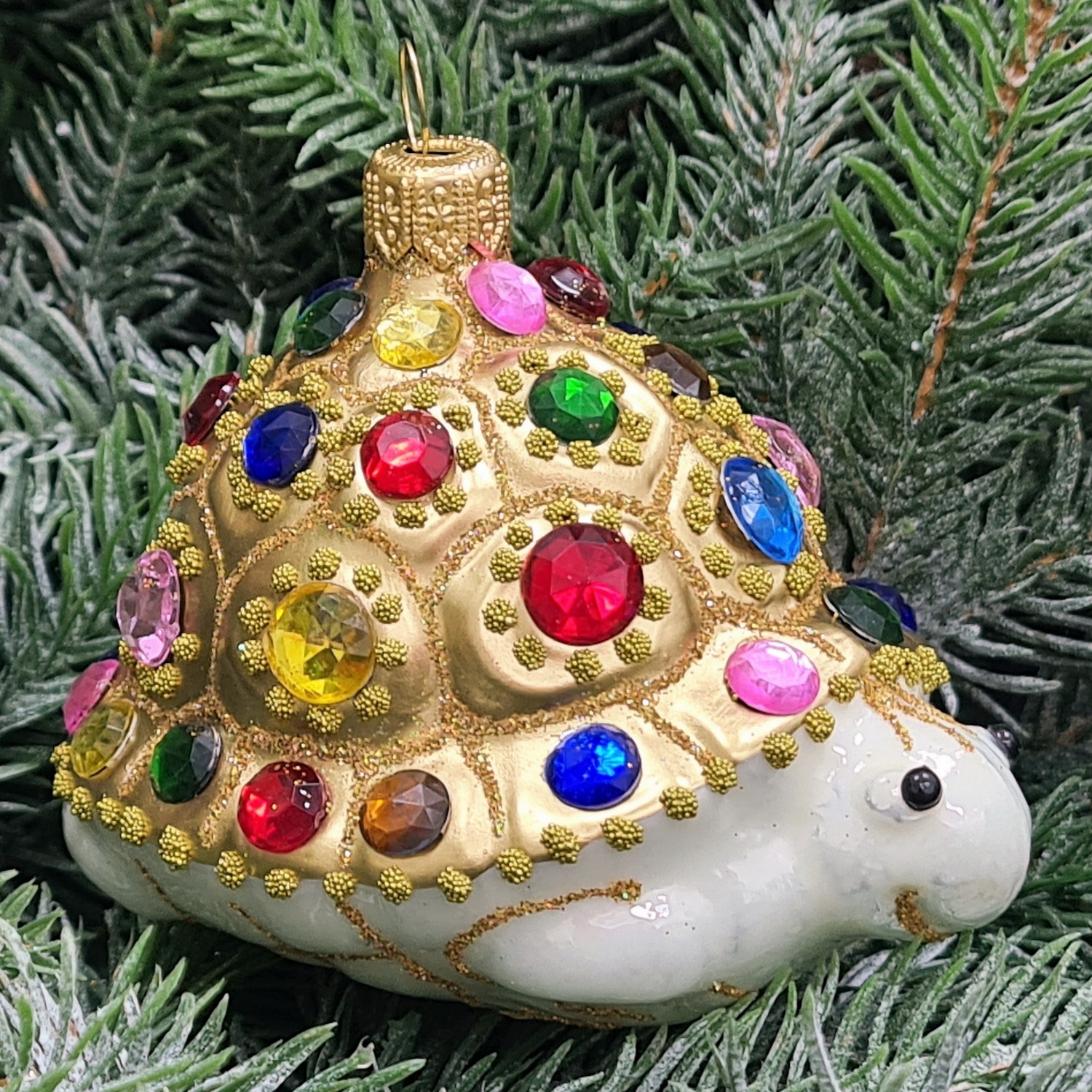 фото Стеклянная елочная игрушка Черепаха с камнями