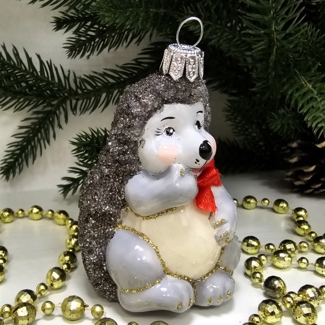 фото Стеклянная елочная игрушка Ёжик малый