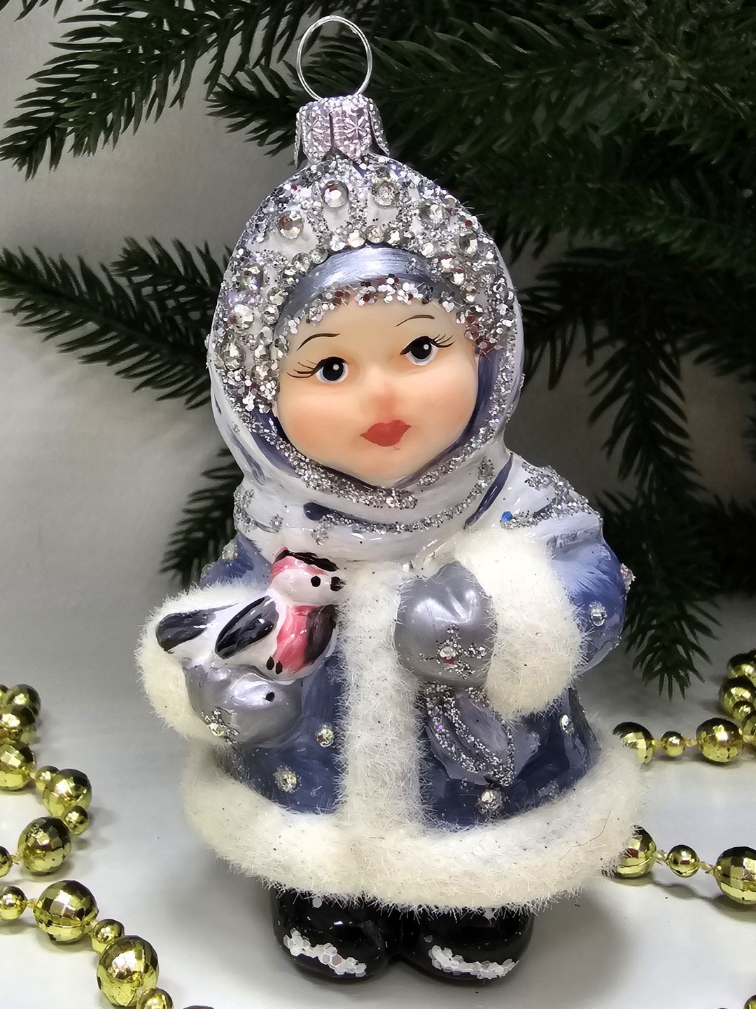 фото Стеклянная елочная игрушка Снегурочка глянец