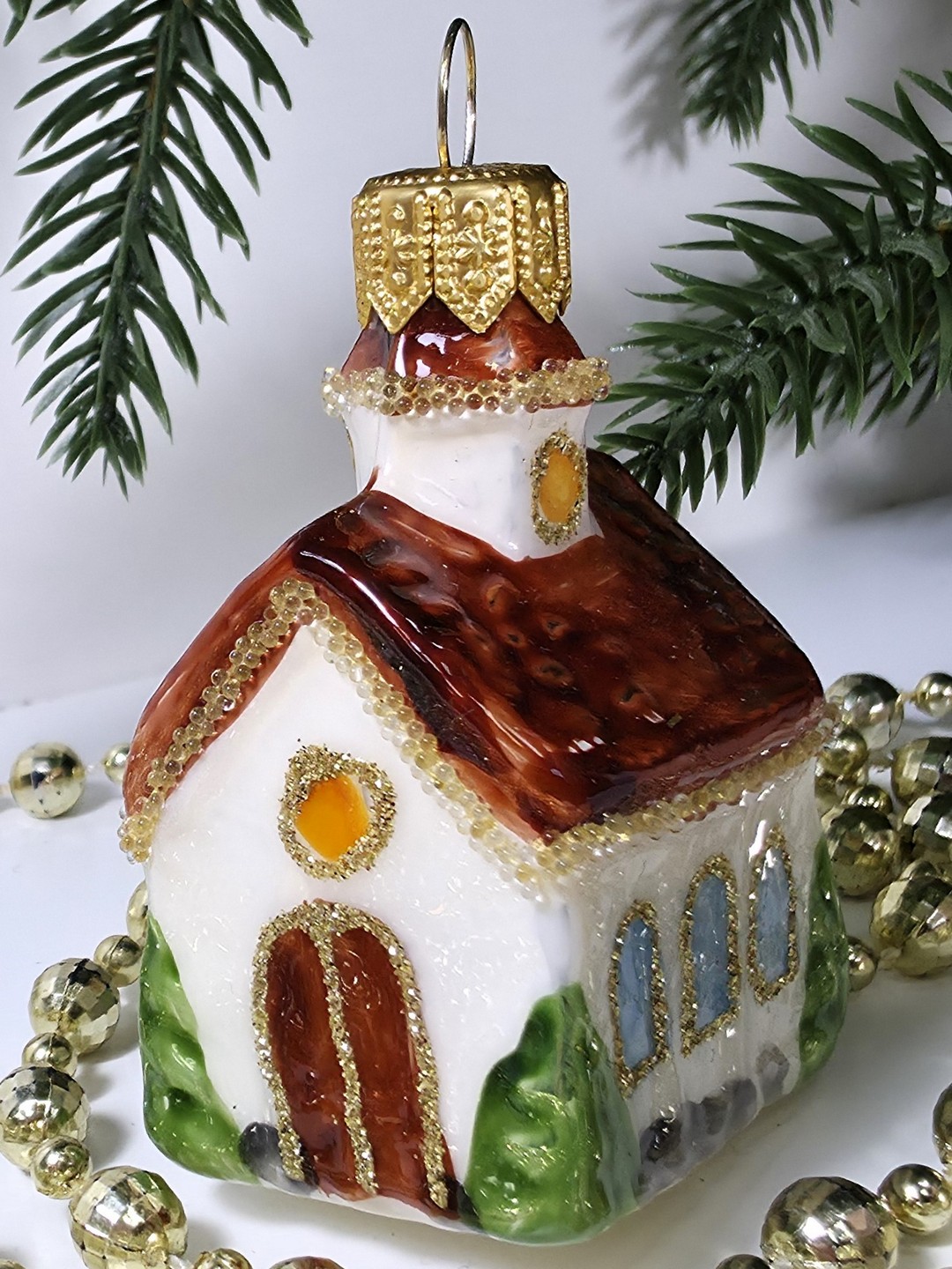 фото Стеклянная елочная игрушка Домик мини