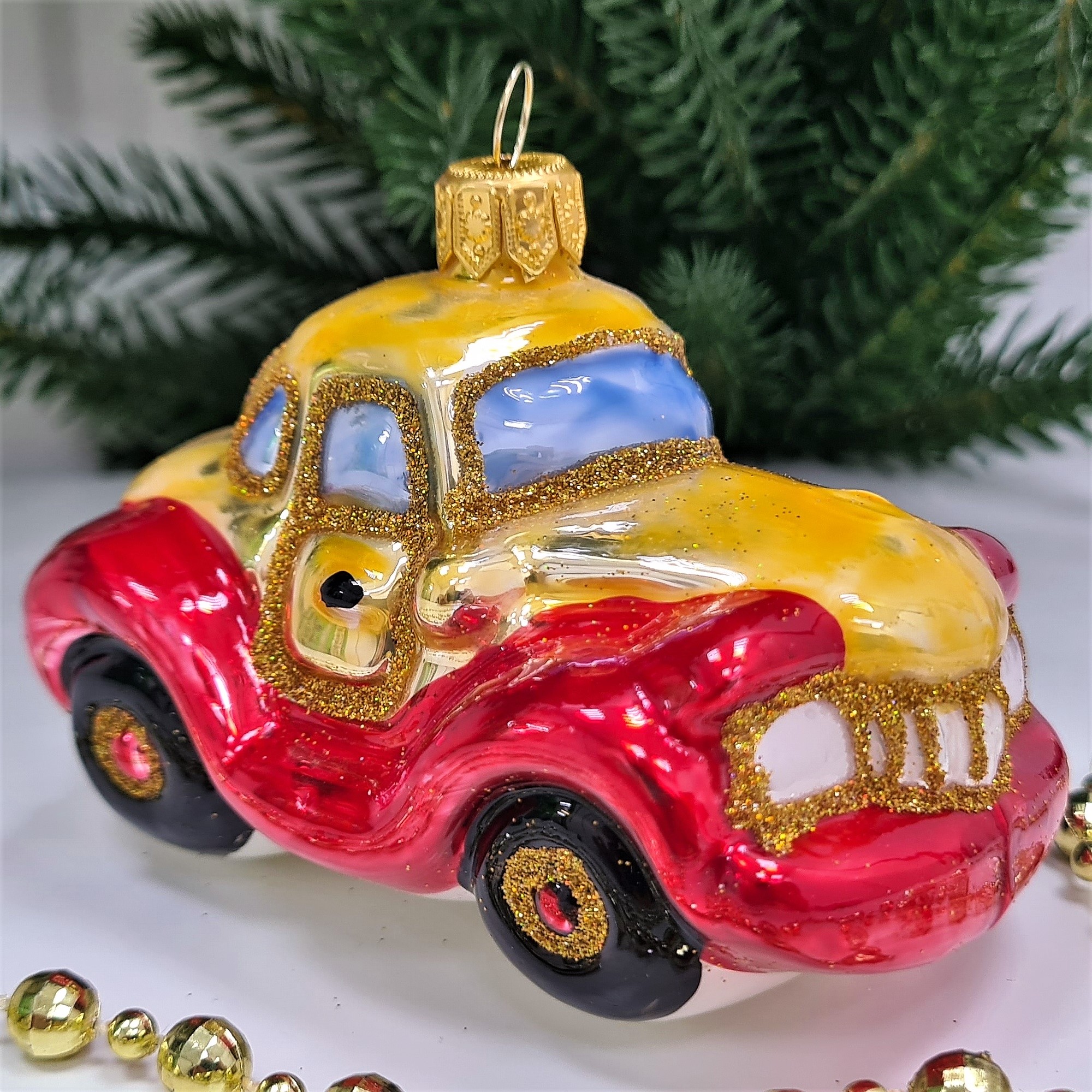 фото Стеклянная елочная игрушка Машинка
