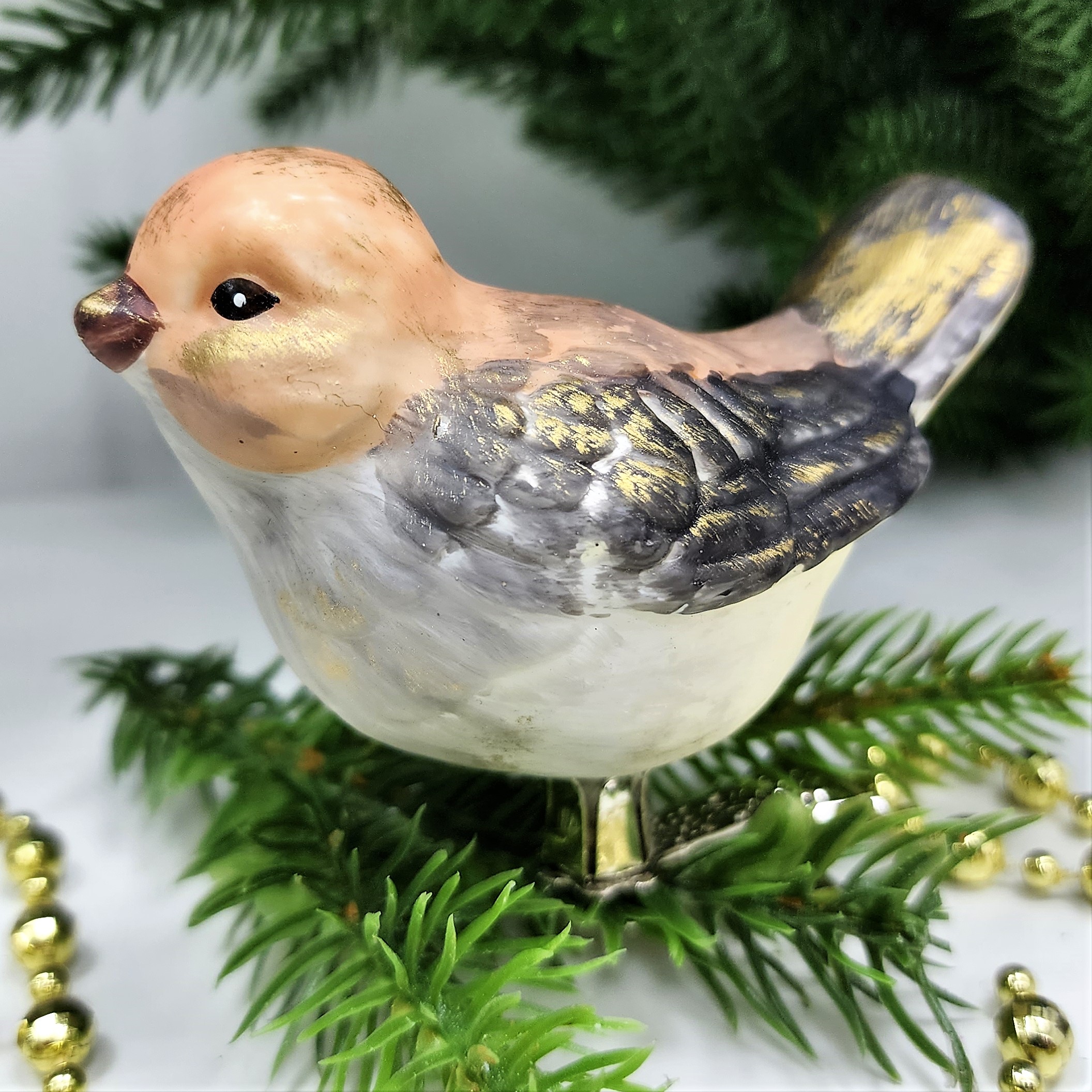 фото Стеклянная елочная игрушка Птичка на прищепке винтаж