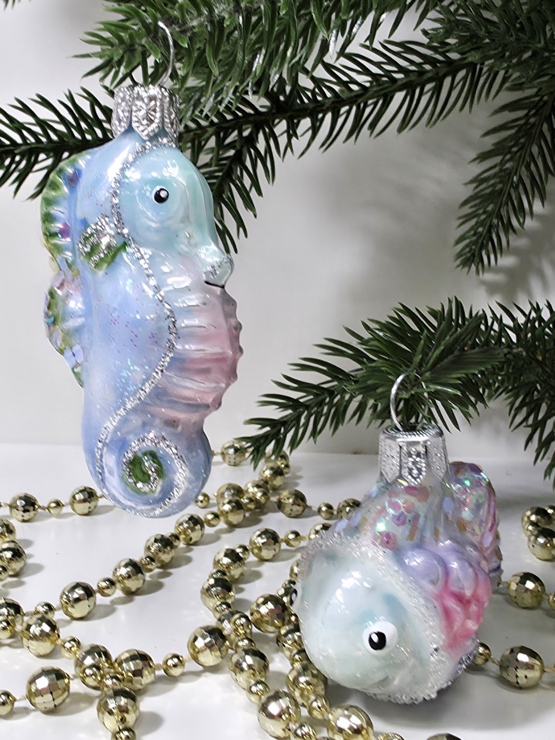 фото Набор ёлочных игрушек Морской конек и рыбка