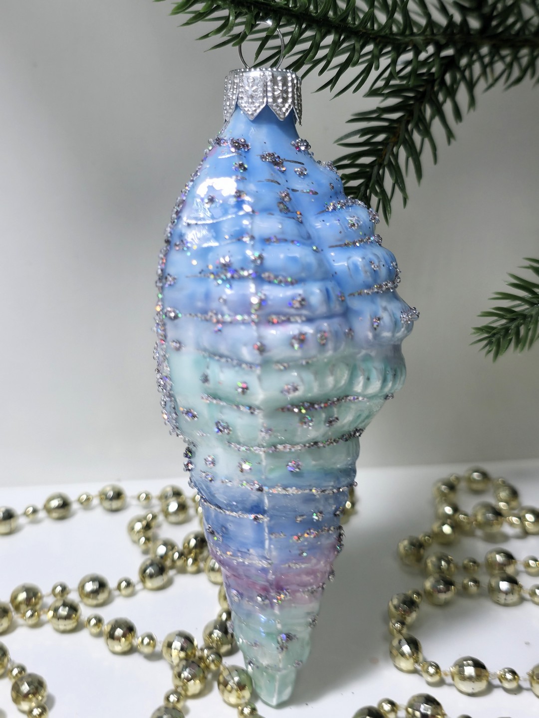 фото Стеклянная елочная игрушка Ракушка