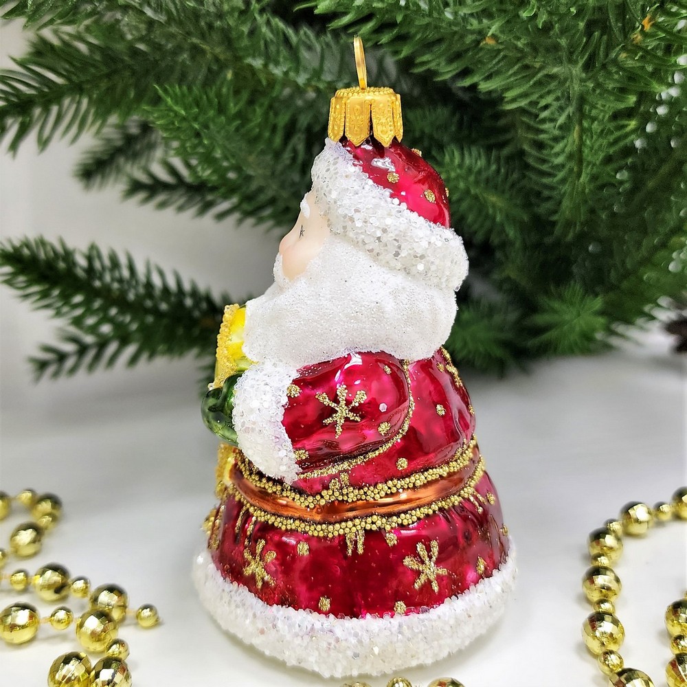 фото Стеклянная елочная игрушка Дед Мороз колокольчик