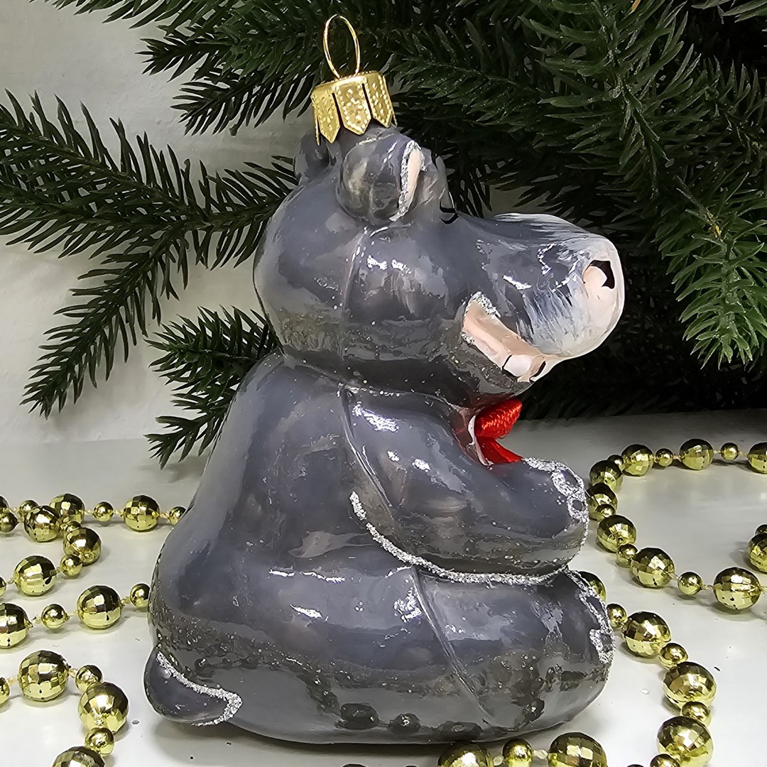 фото Стеклянная елочная игрушка Бегемотик