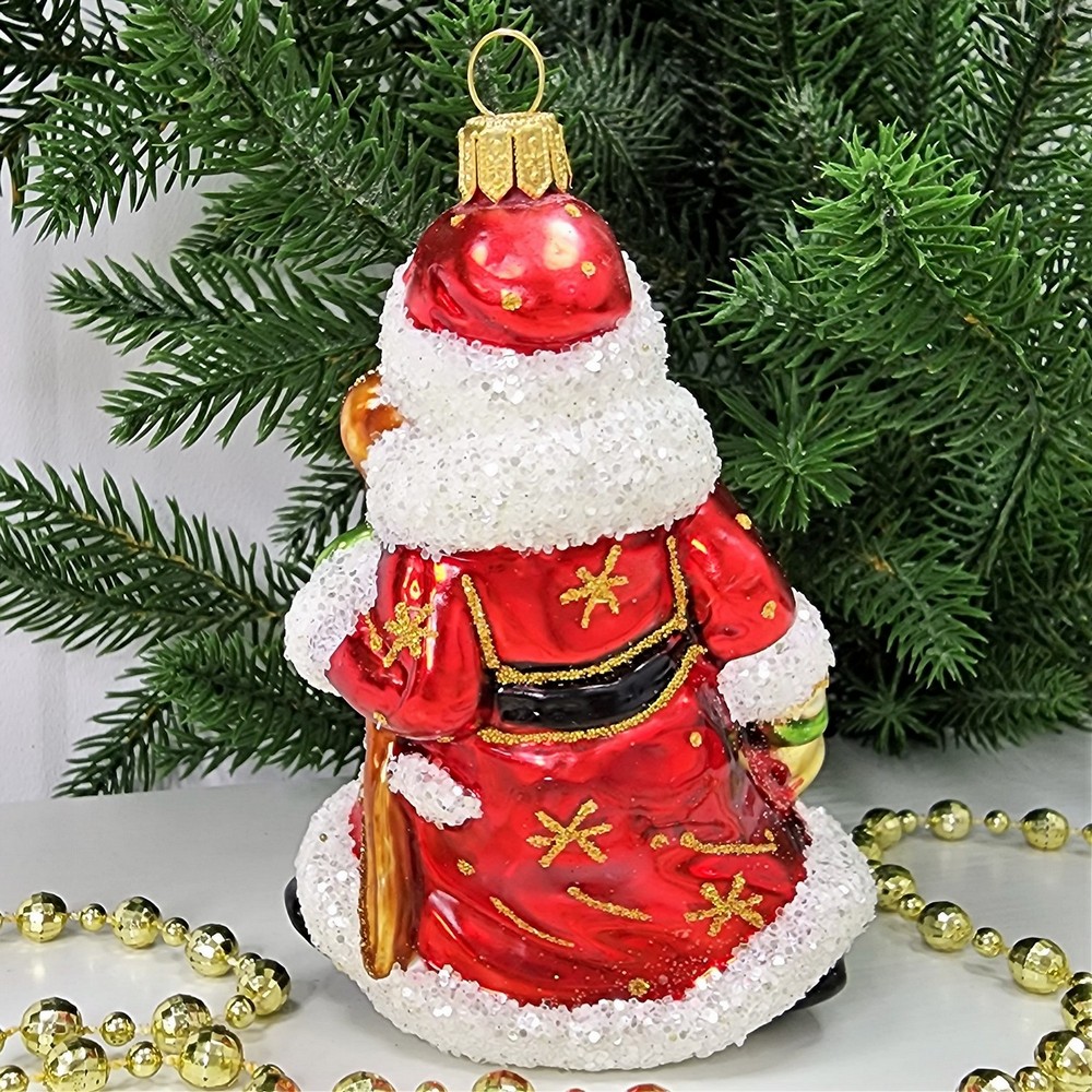 фото Стеклянная елочная игрушка Дед Мороз с колокольчиком