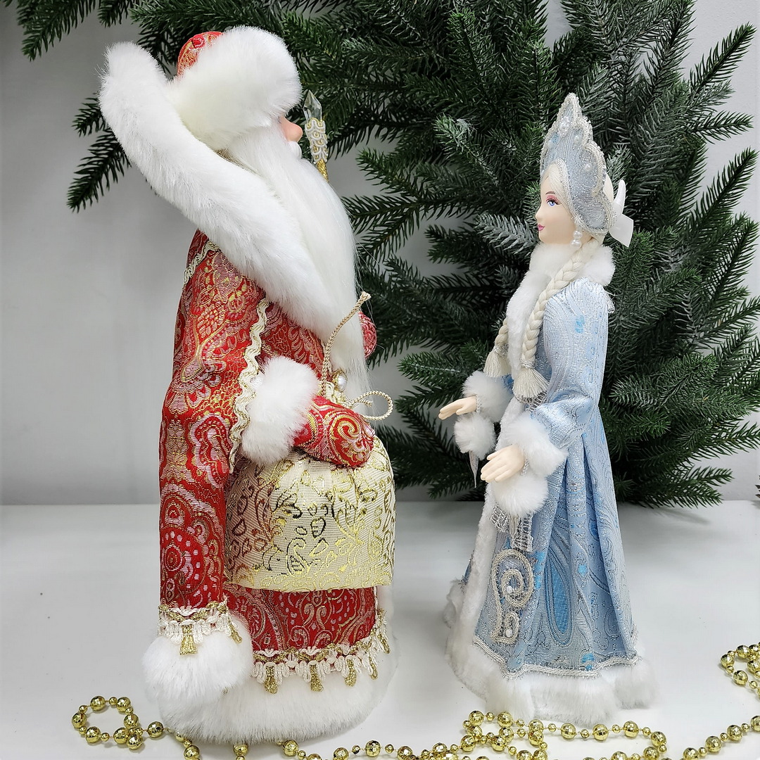 фото Набор Дед Мороз 33 см и Снегурочка 30 см из ткани №110