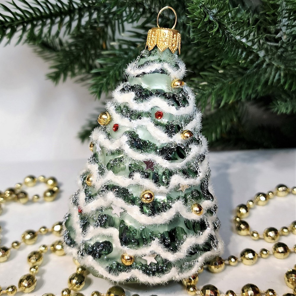 фото Стеклянная елочная игрушка Елочка в снегу