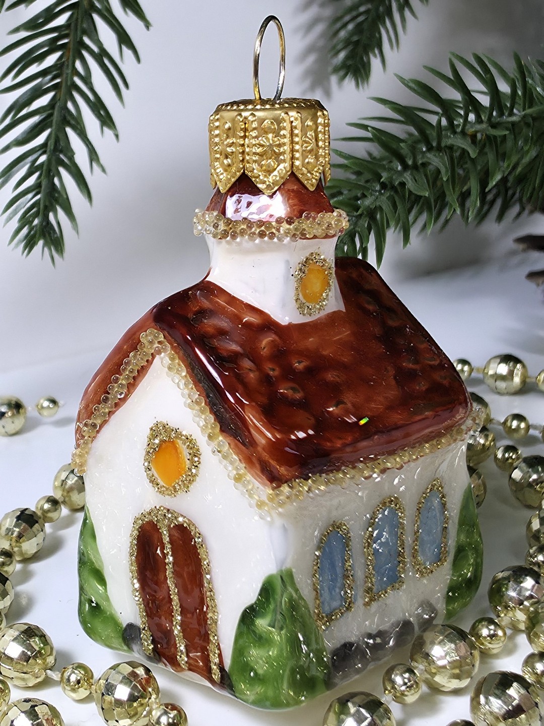 фото Стеклянная елочная игрушка Домик мини