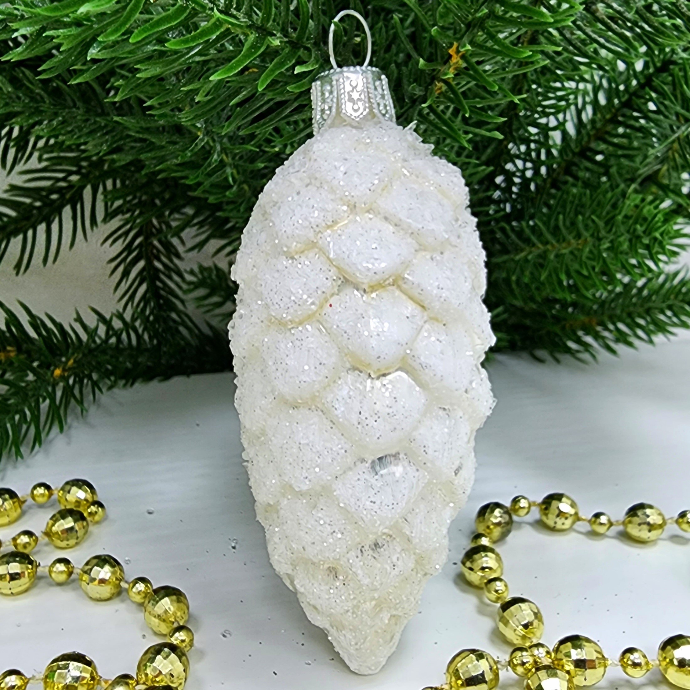 фото Стеклянная елочная игрушка Шишка 8 см