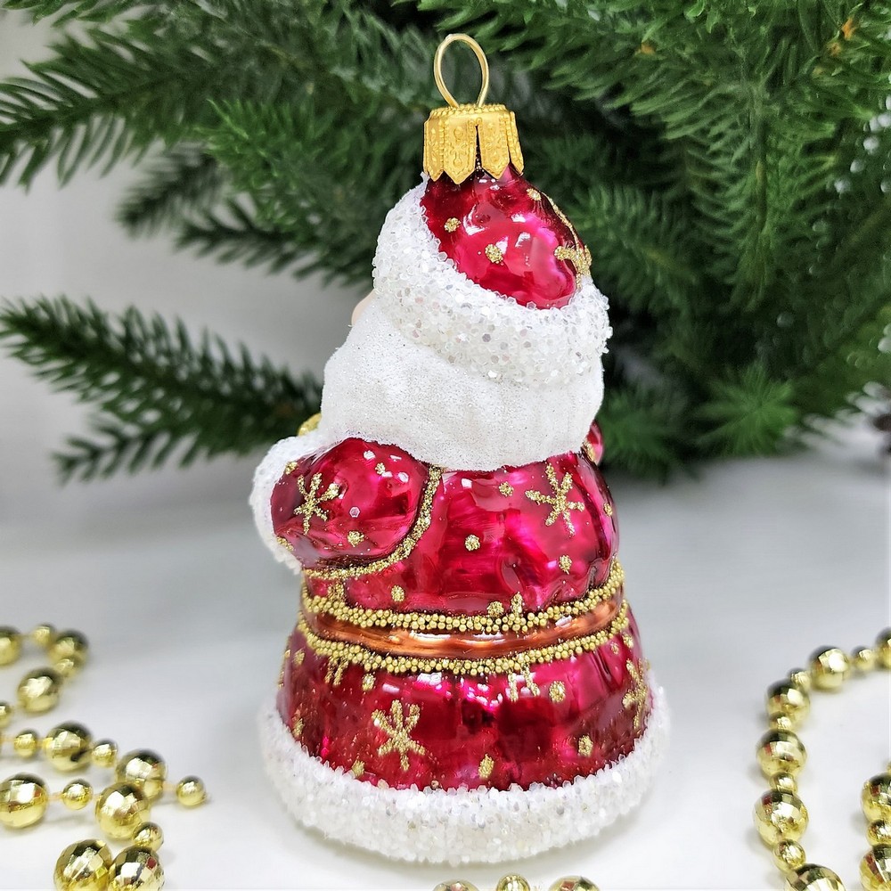 фото Стеклянная елочная игрушка Дед Мороз колокольчик