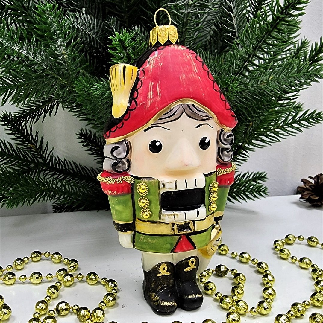 фото Стеклянная елочная игрушка Щелкунчик винтаж зеленый