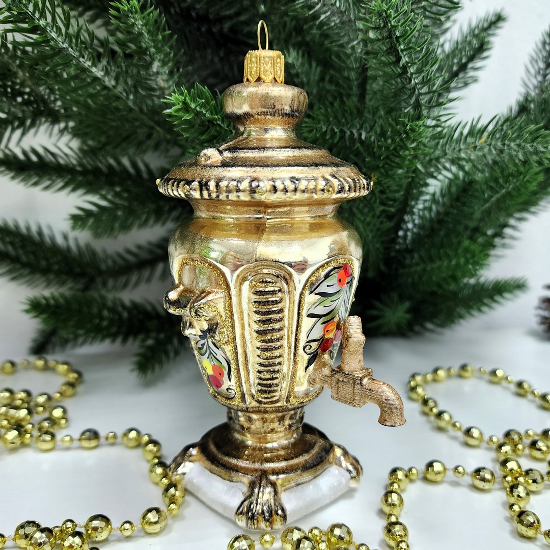 фото Стеклянная елочная игрушка Самовар