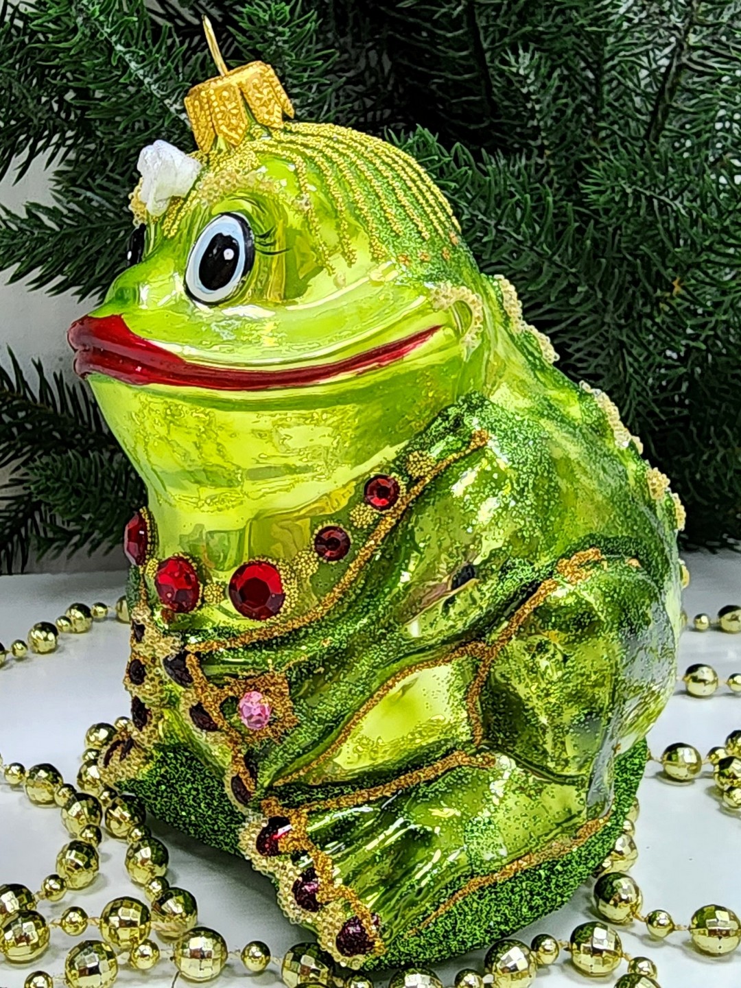 фото Стеклянная елочная игрушка Лягушка-Она