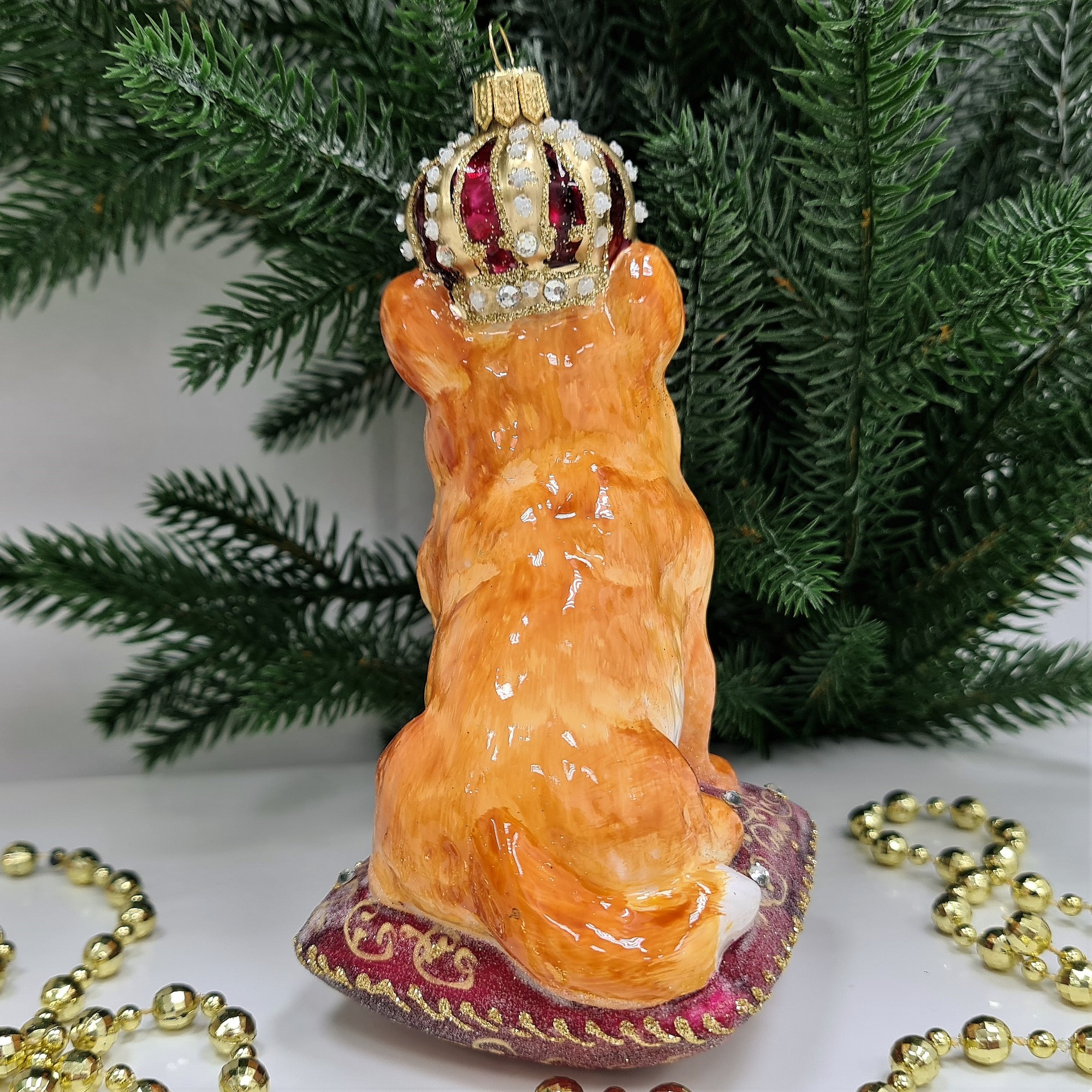 фото Стеклянная елочная игрушка Корги в короне