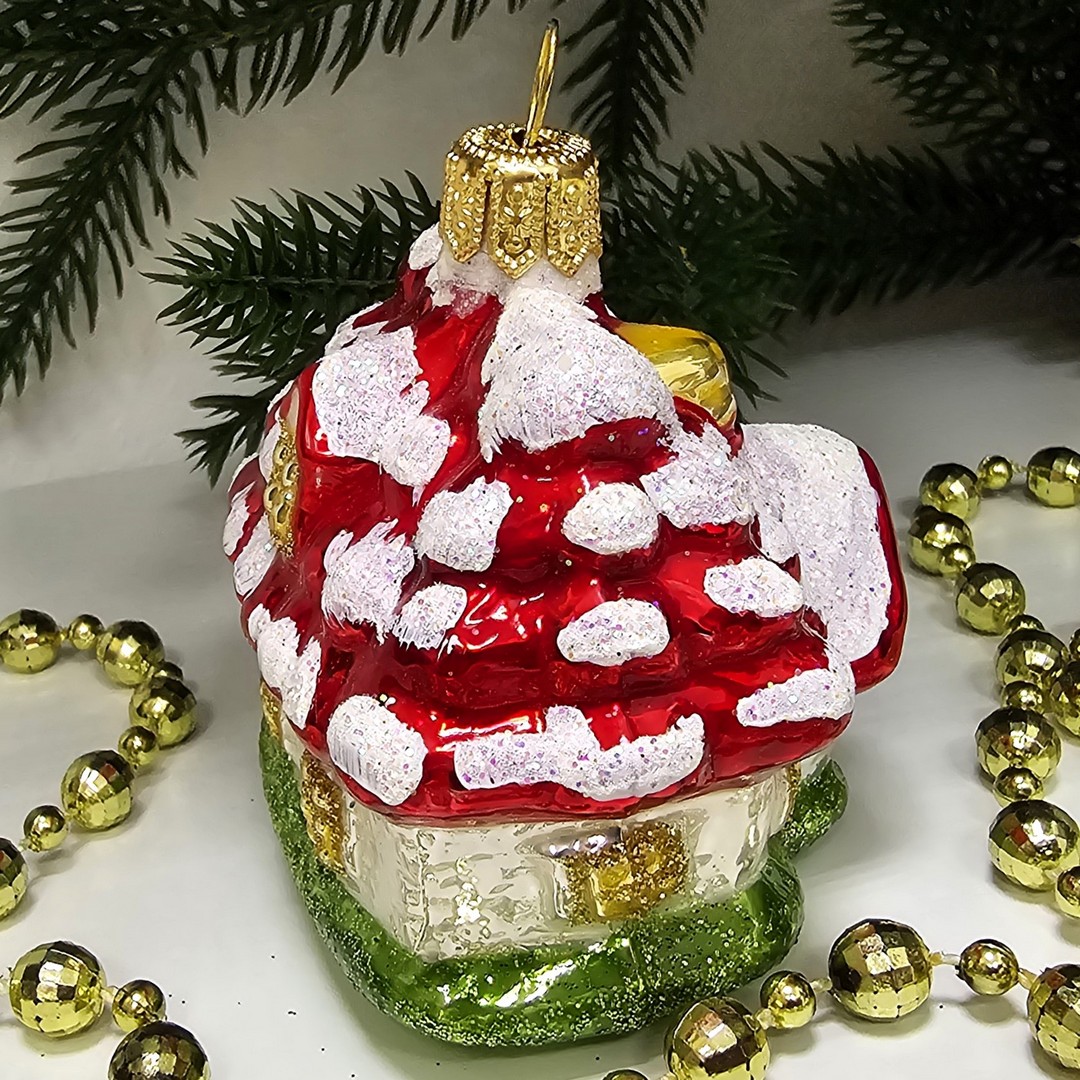 фото Стеклянная елочная игрушка Домик викторианский